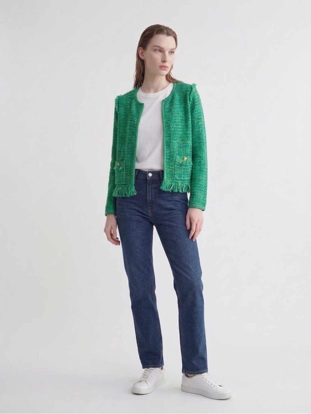 Lilly Pulitzer Green Tweed Fringe Jacket